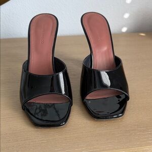 Amina Muaddi Glossy Black Mules